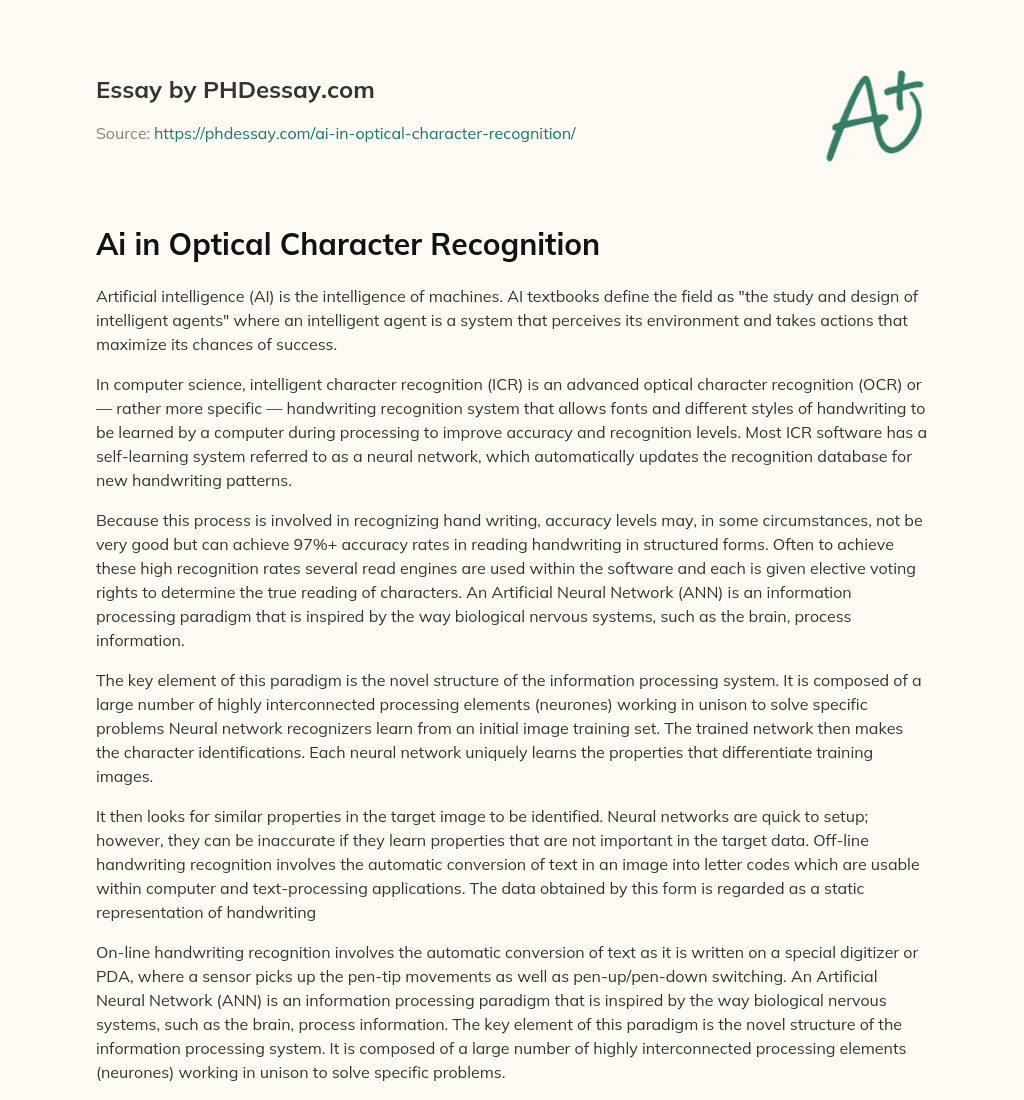 Ai in Optical Character Recognition essay