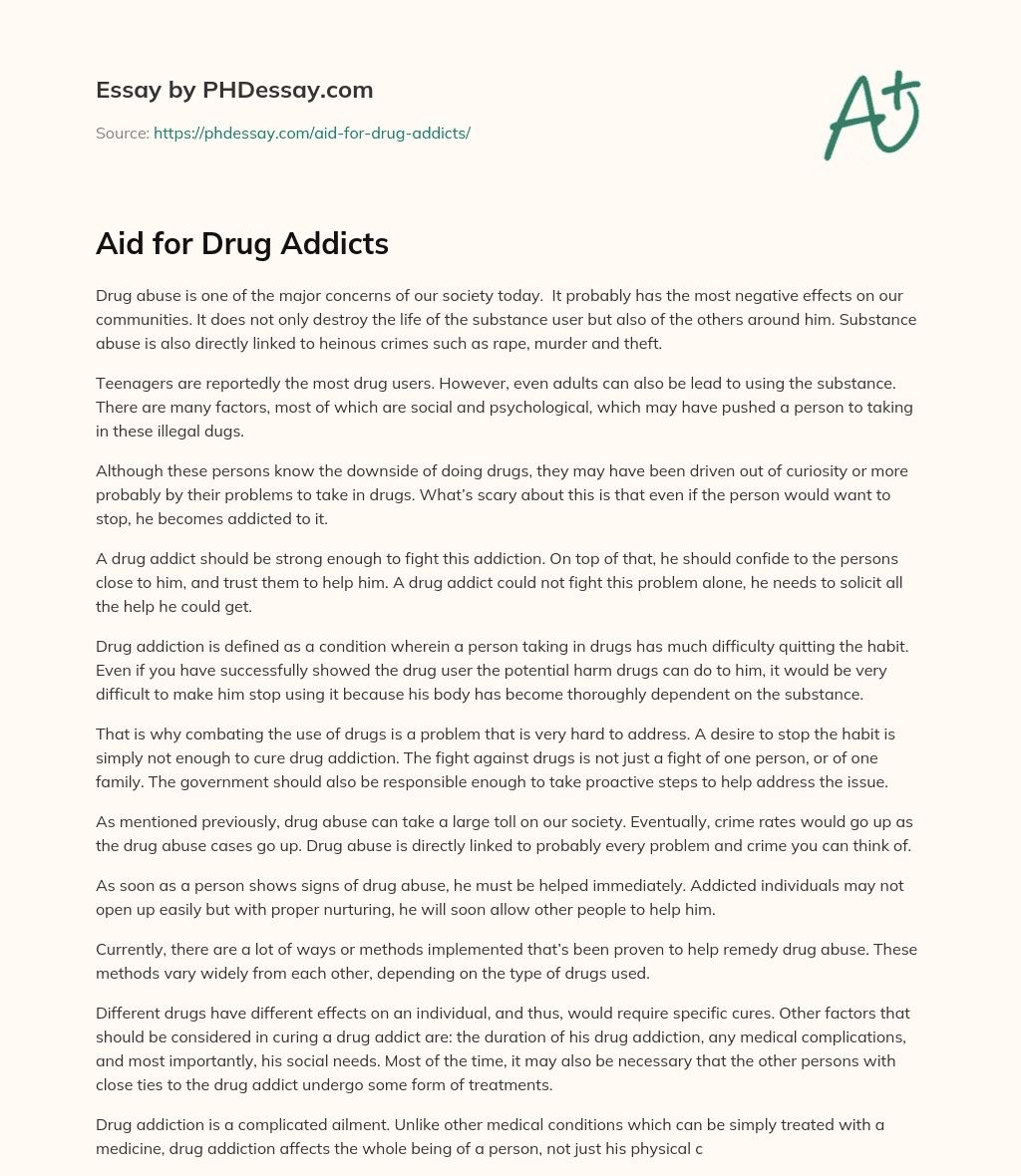 Aid for Drug Addicts essay