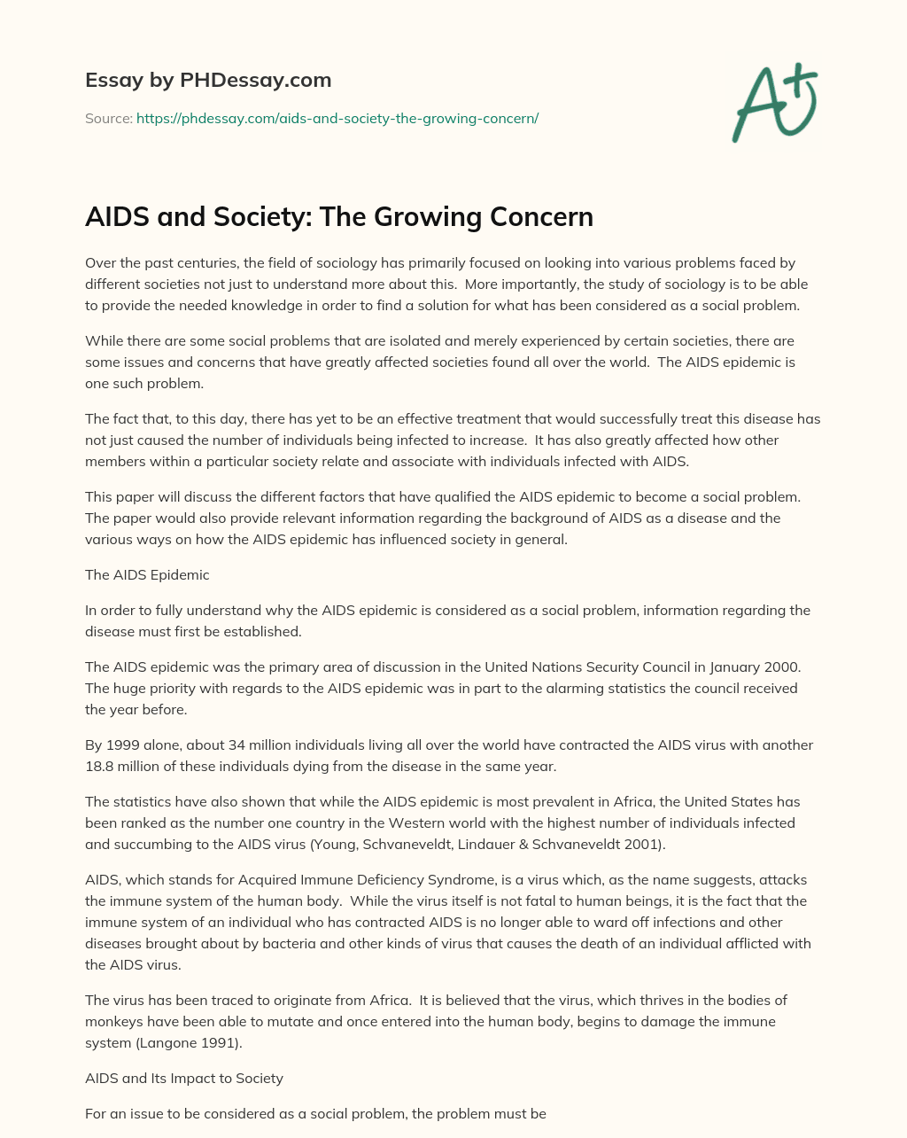 AIDS and Society: The Growing Concern essay