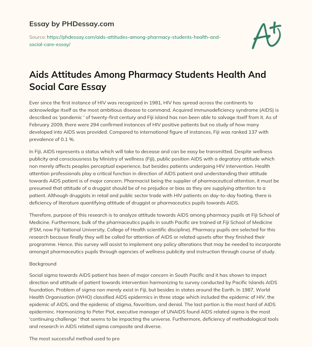 Aids Attitudes Among Pharmacy Students Health And Social Care Essay essay
