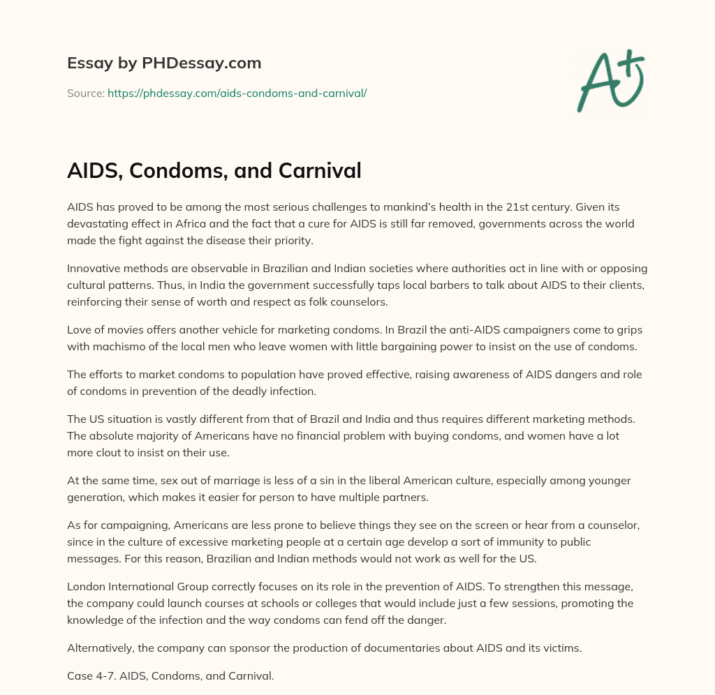 AIDS, Condoms, and Carnival essay