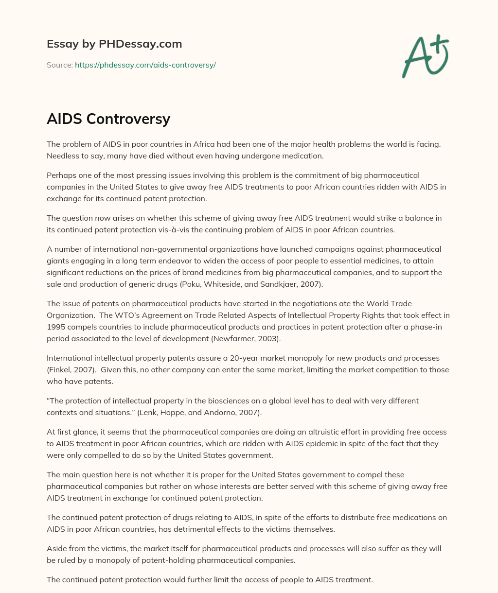 AIDS Controversy essay