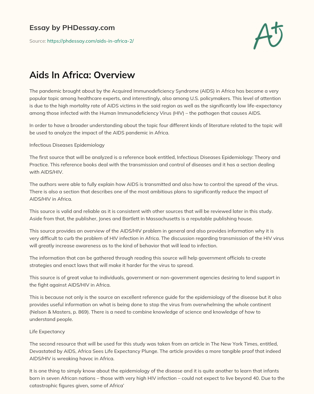 Aids In Africa: Overview essay