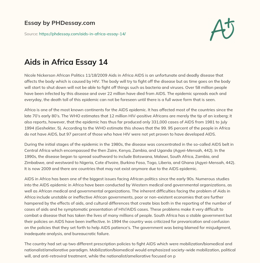 The Devastating Impact of AIDS on Africa’s Population essay