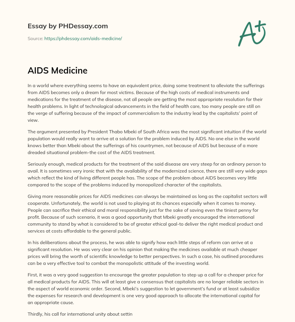 AIDS Medicine essay