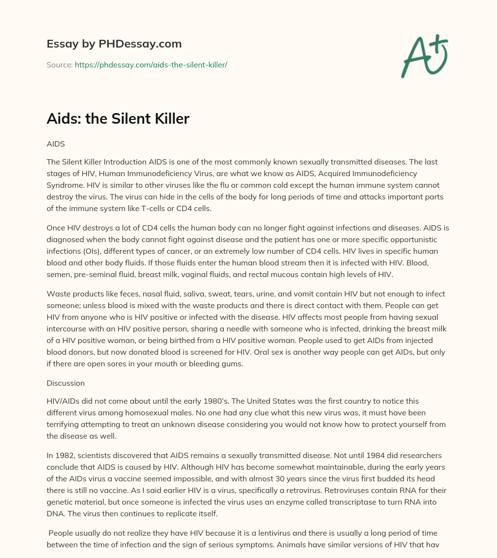 Aids: the Silent Killer essay