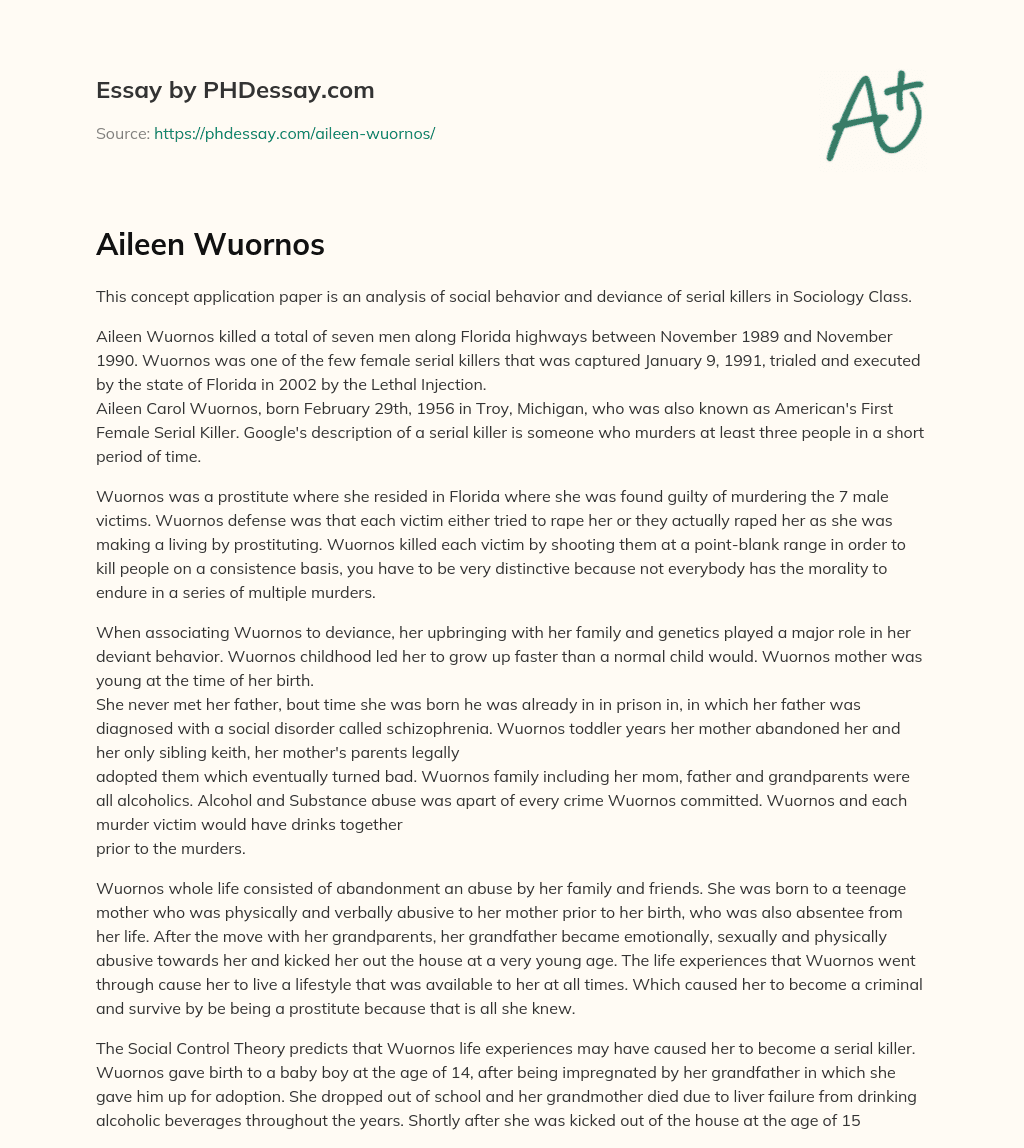 Aileen Wuornos essay