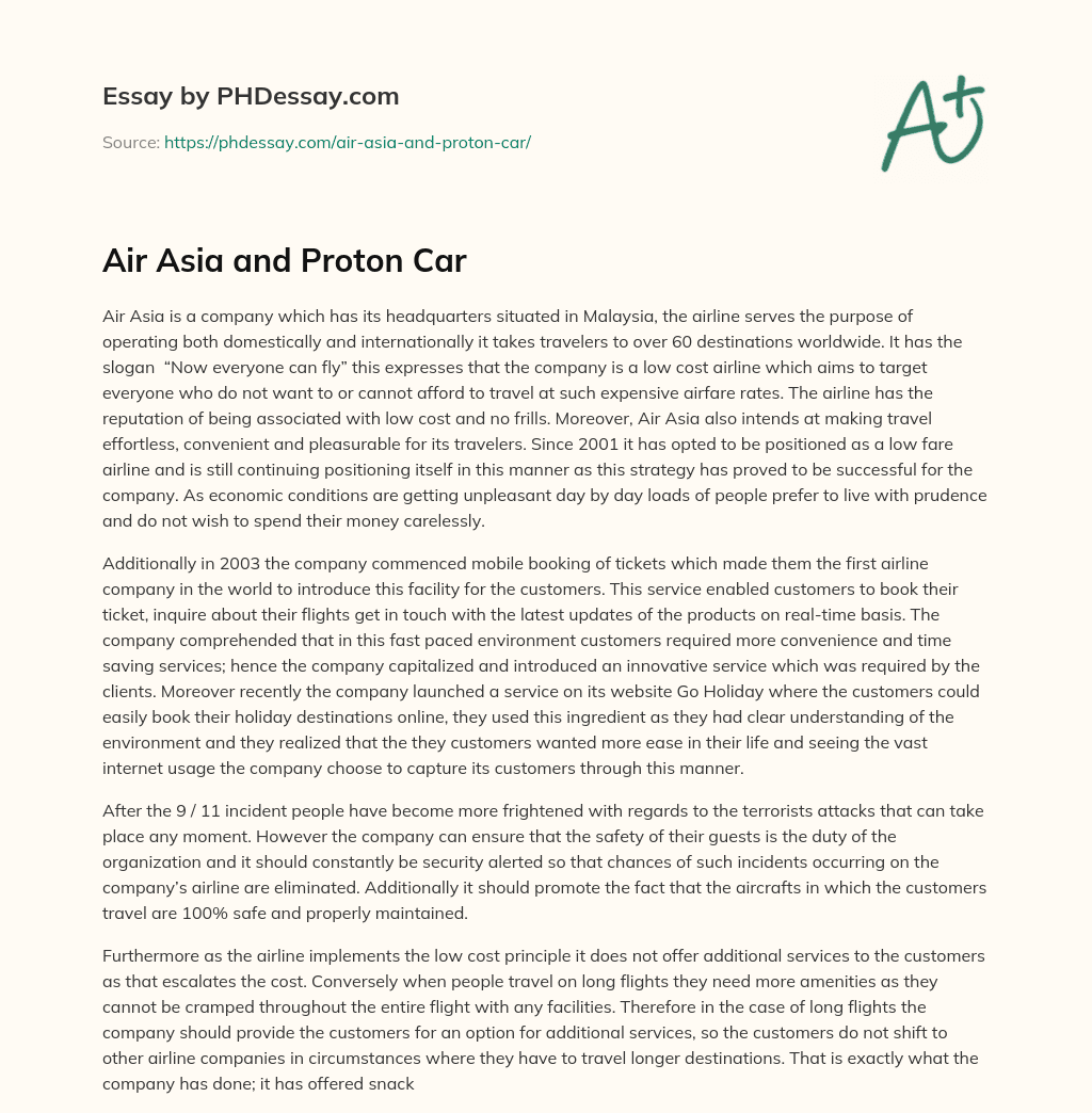 Air Asia and Proton Car essay