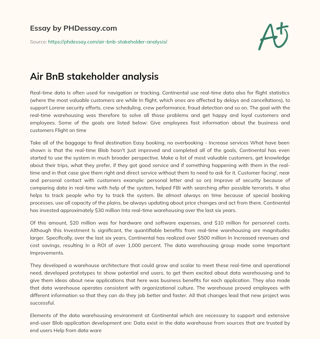 Air BnB stakeholder analysis essay