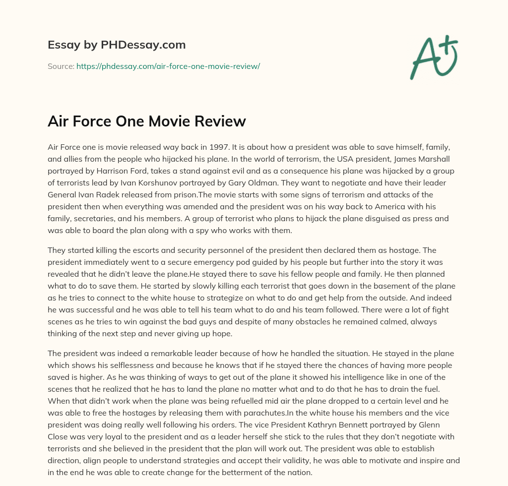 Air Force One Movie Review essay