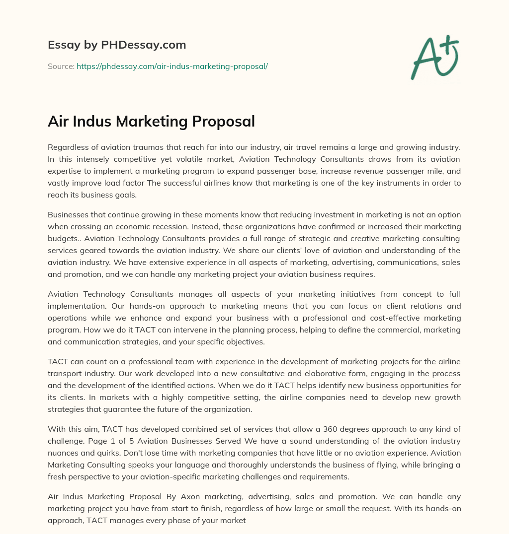 Air Indus Marketing Proposal essay