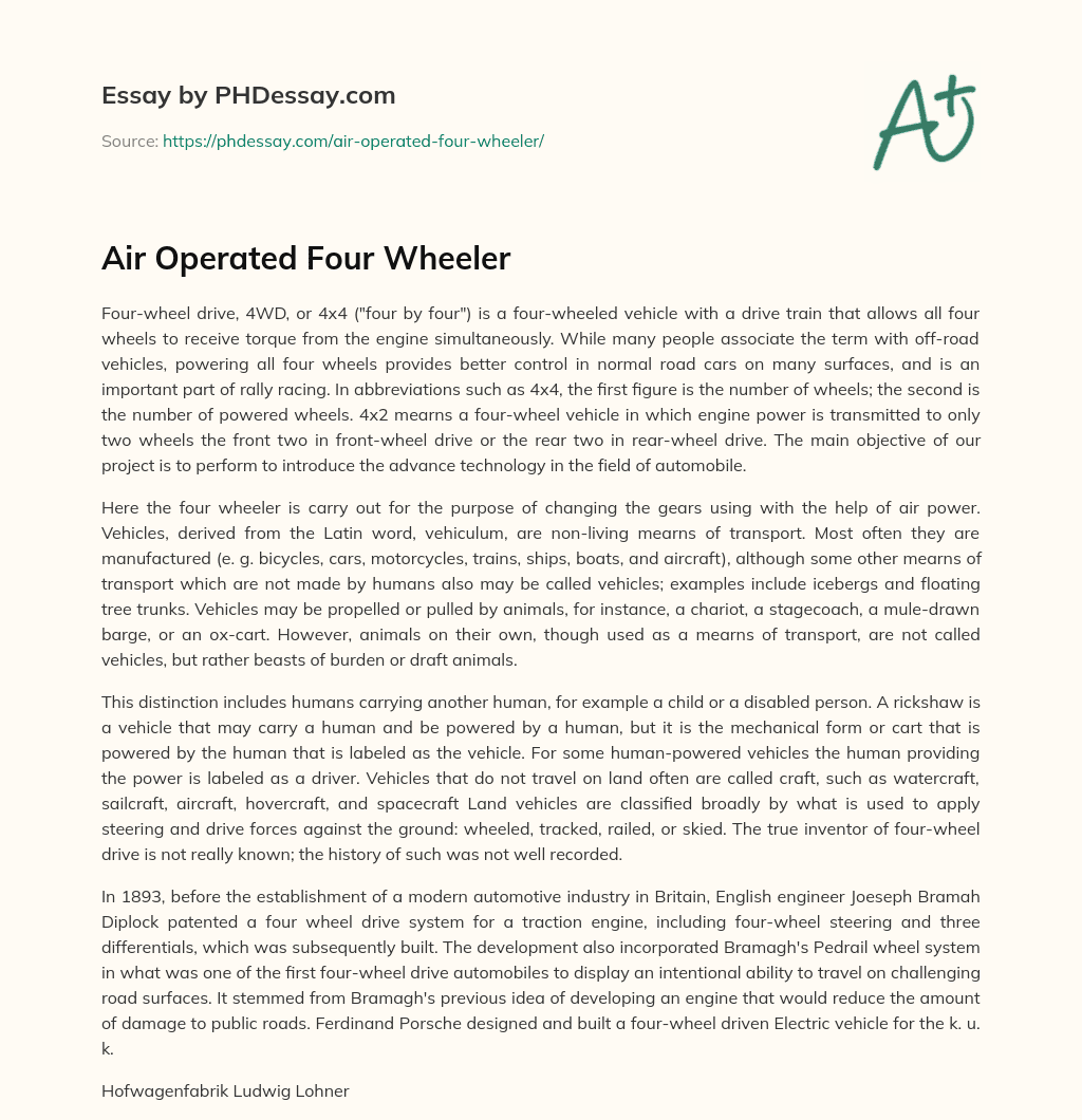 Air Operated Four Wheeler essay