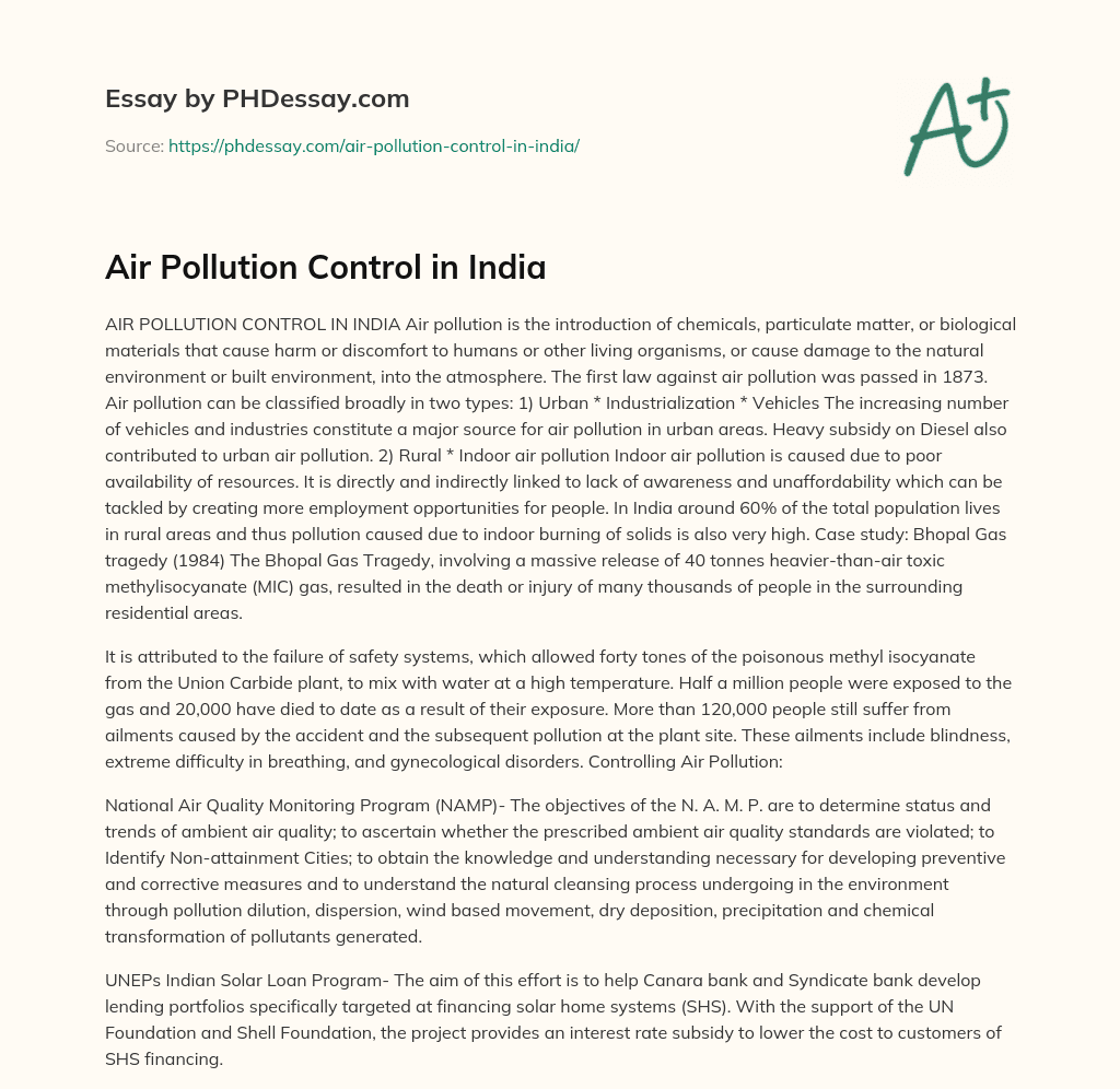 india air pollution essay