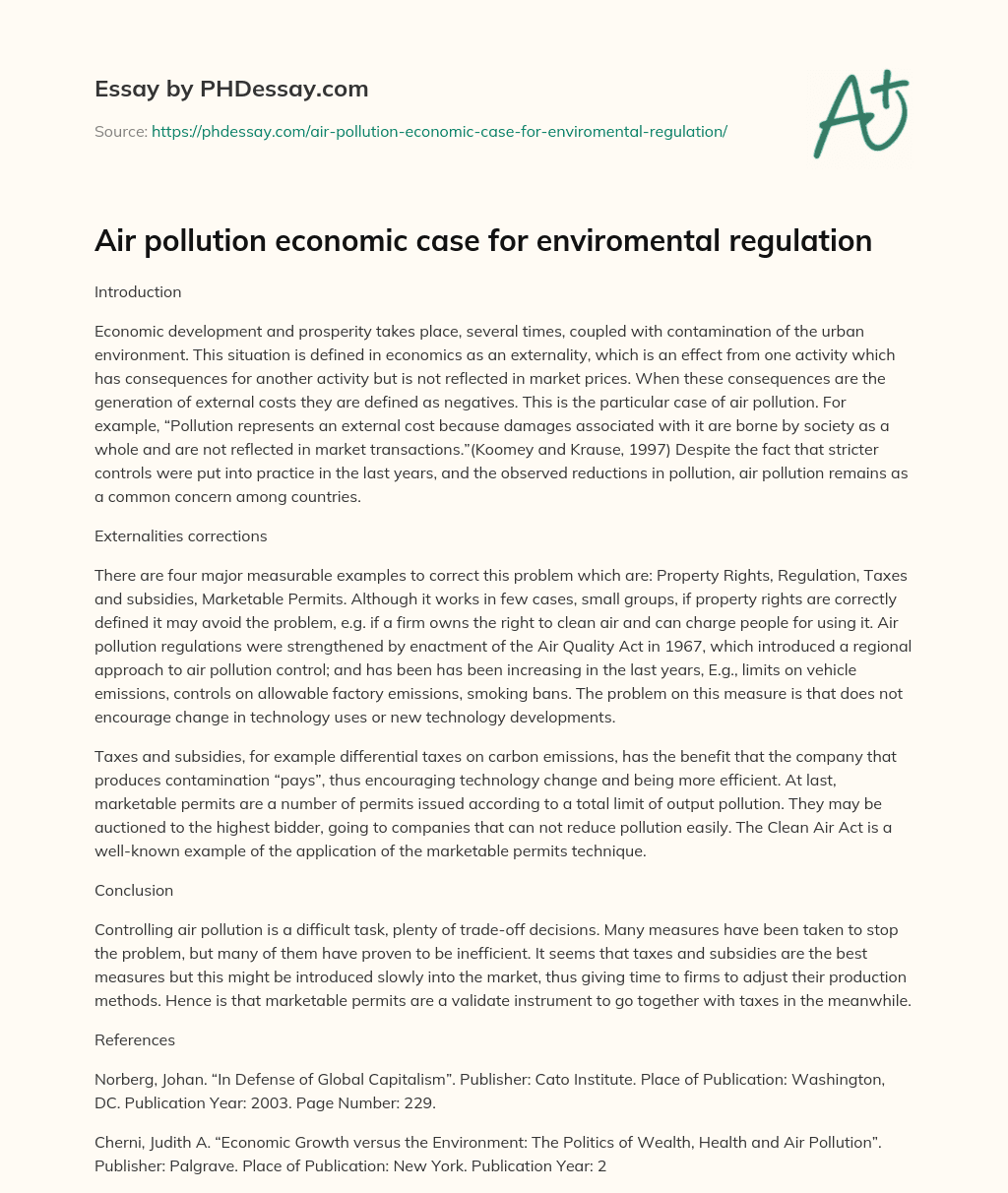 Air pollution economic case for enviromental regulation essay