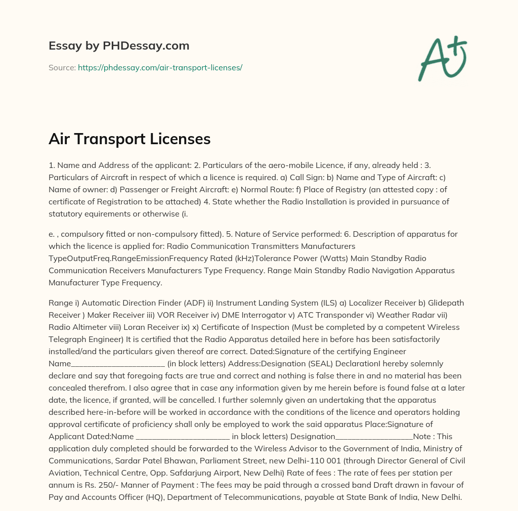 Air Transport Licenses essay