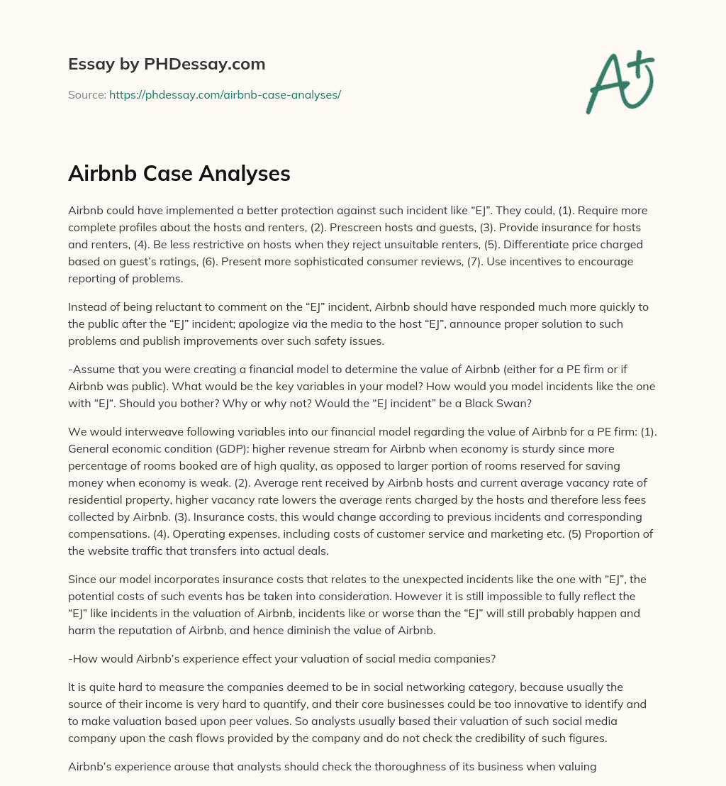 Airbnb Case Analyses essay