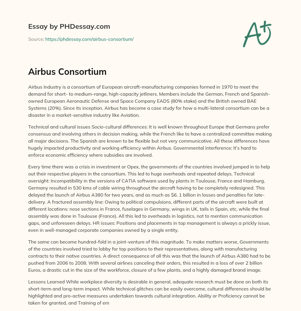 Airbus Consortium essay