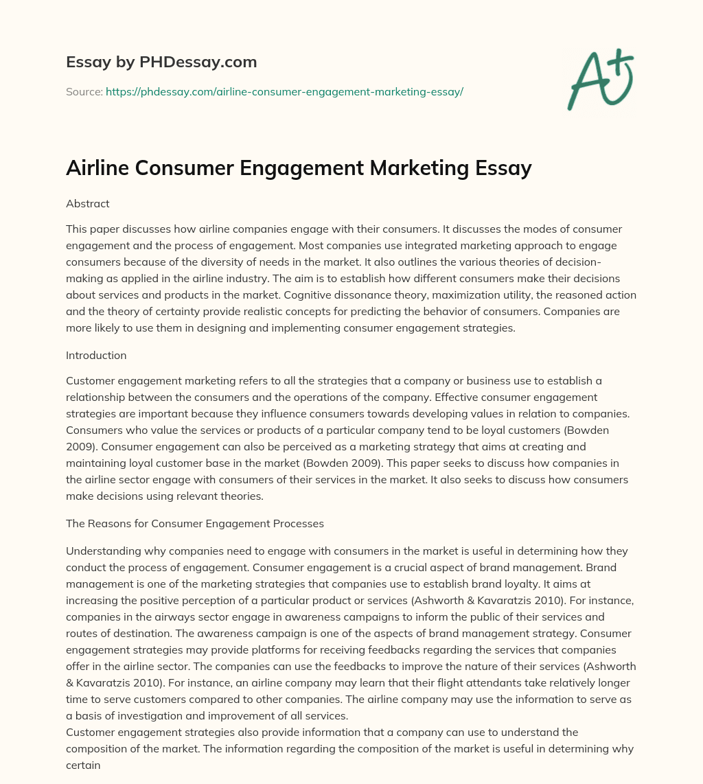 Airline Consumer Engagement Marketing Essay essay