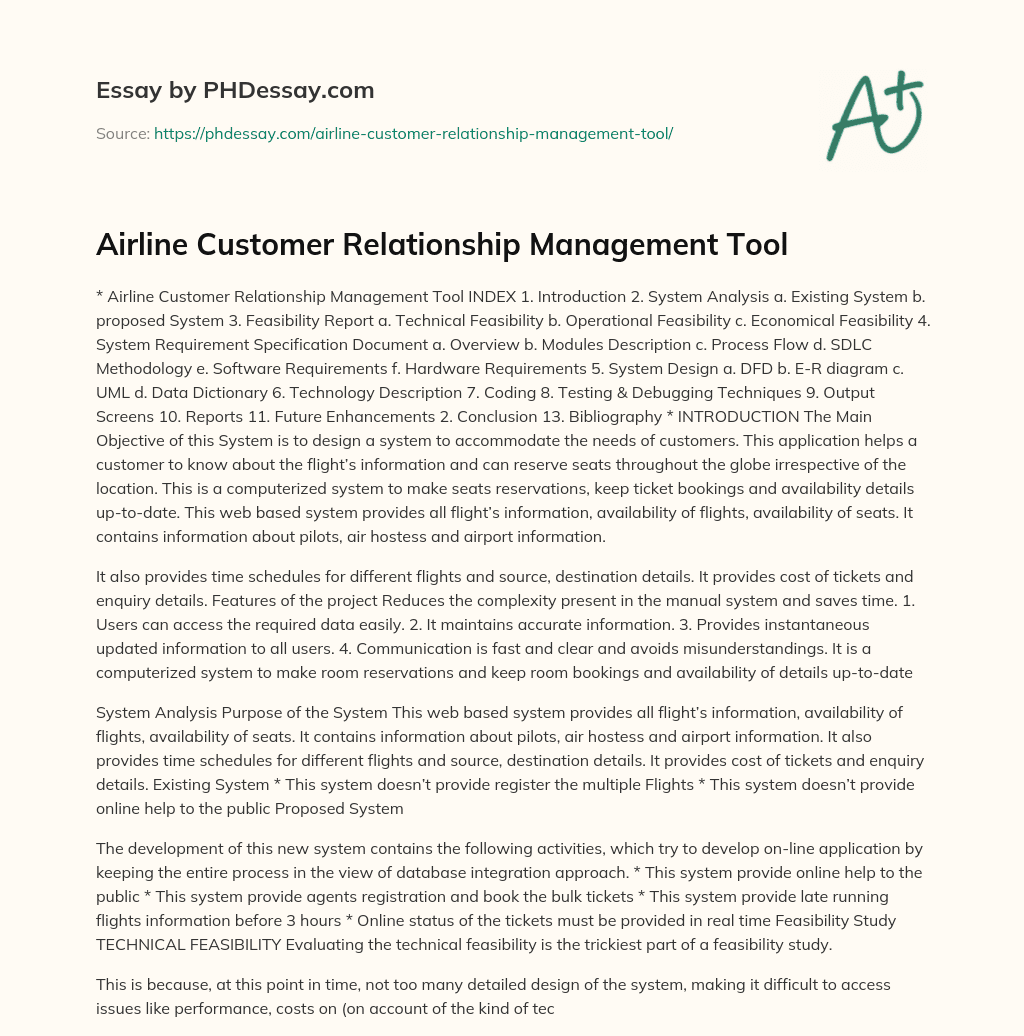 Airline Customer Relationship Management Tool essay