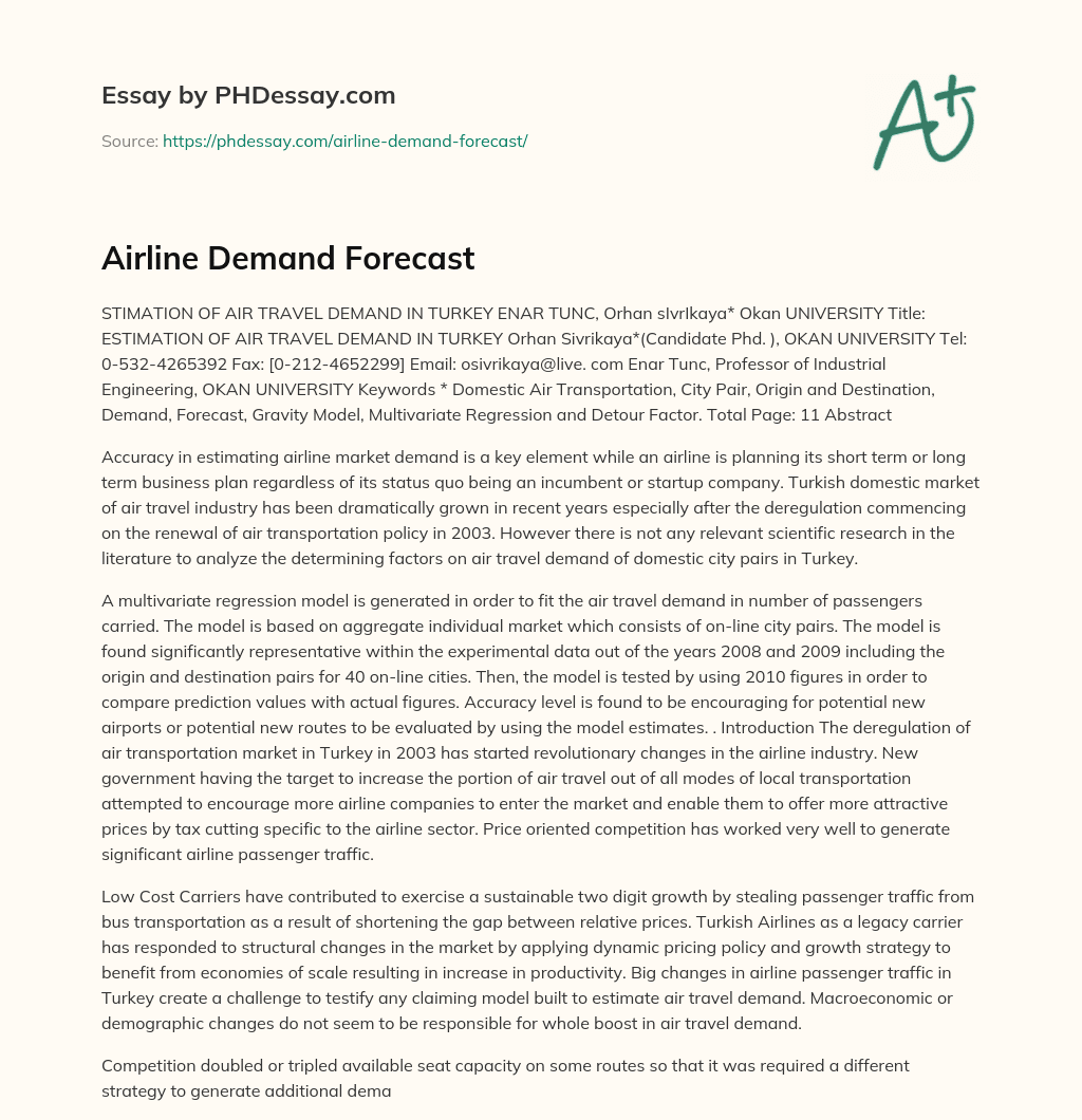 Airline Demand Forecast essay