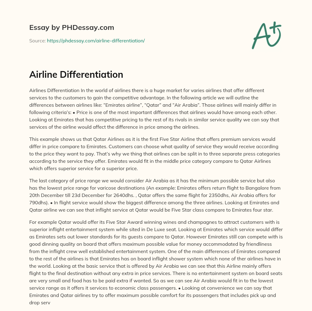 Airline Differentiation essay