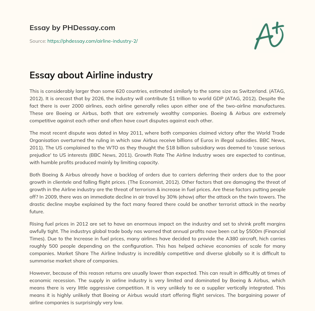 Essay about Airline industry essay