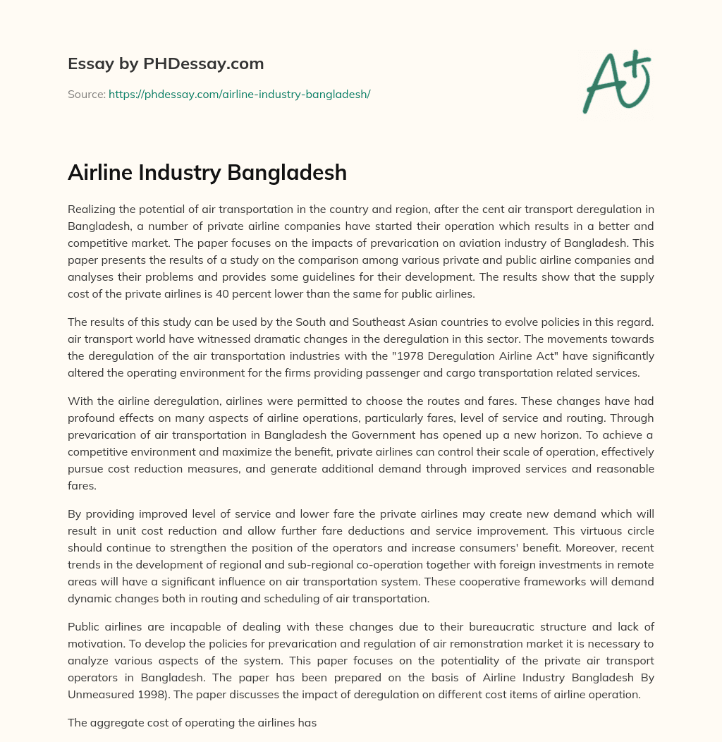 Airline Industry Bangladesh essay