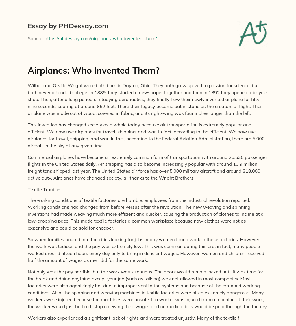 Airplanes: Who Invented Them? essay