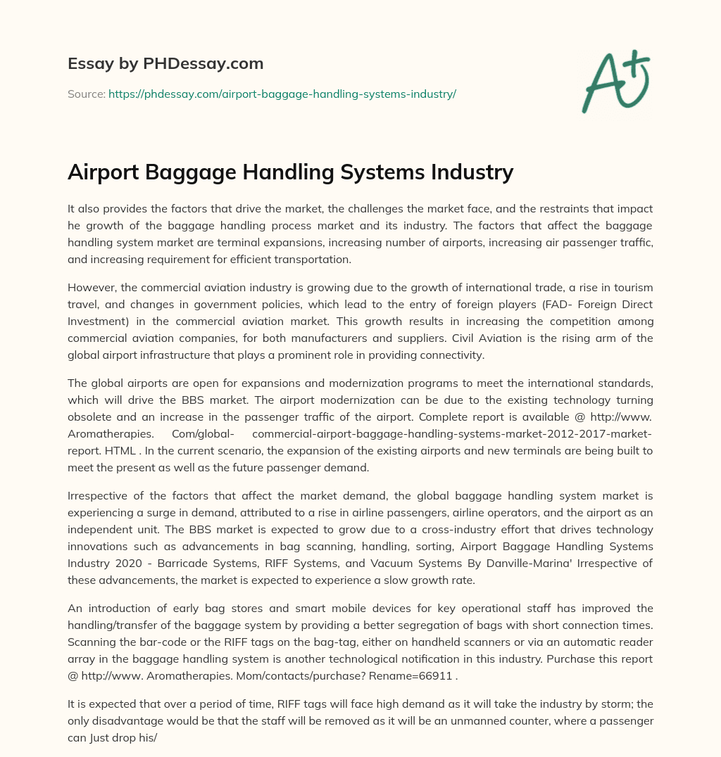 Airport Baggage Handling Systems Industry essay