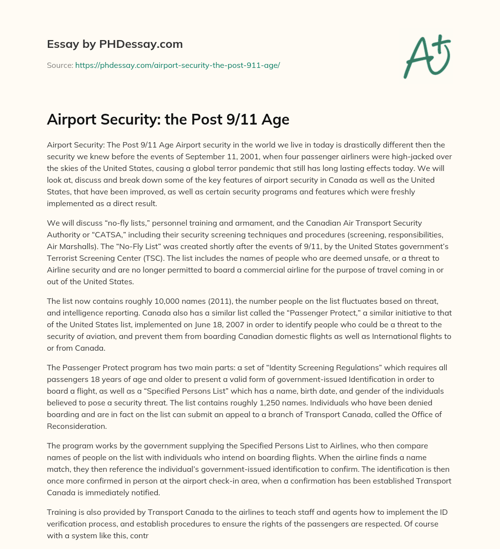 Airport Security: the Post 9/11 Age essay