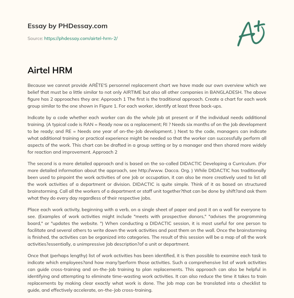 Creating a Personnel Replacement Chart: Traditional and Detailed Approaches essay