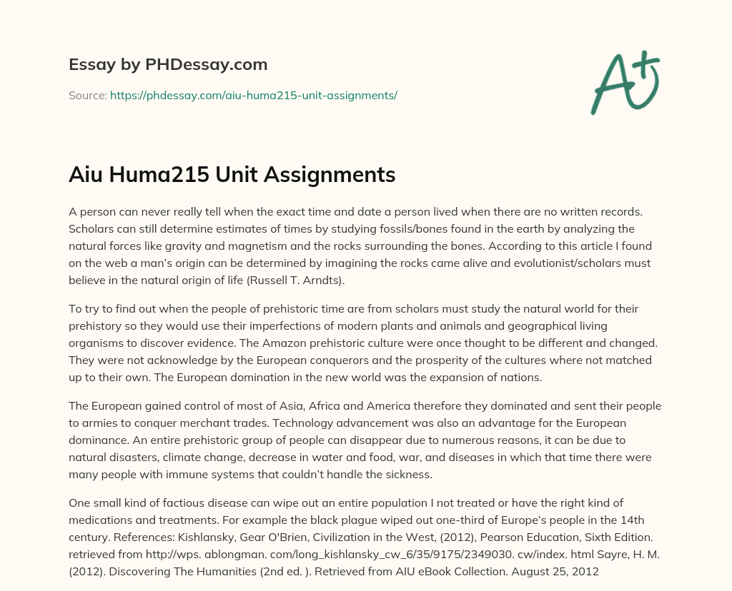 Aiu Huma215 Unit Assignments essay