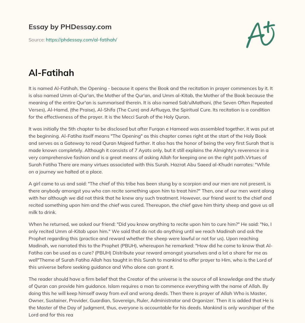 The Significance and Virtues of Surah Al-Fatihah essay