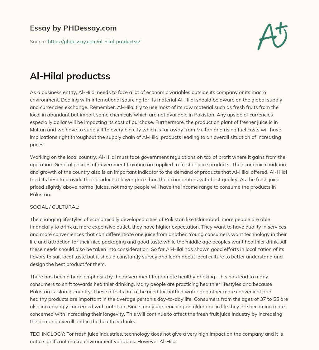Al-Hilal productss essay