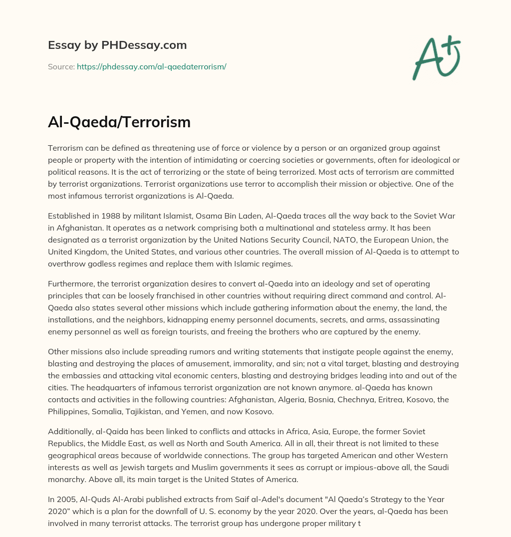 Al-Qaeda/Terrorism essay