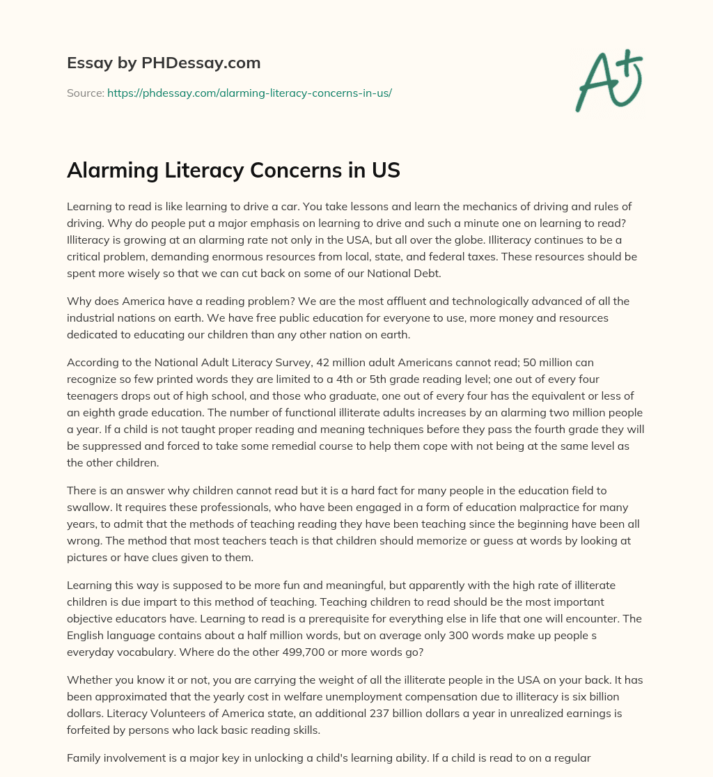 Alarming Literacy Concerns in US essay