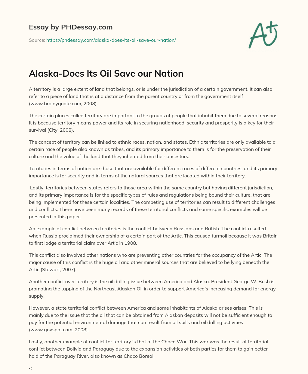 Alaska-Does Its Oil Save our Nation essay
