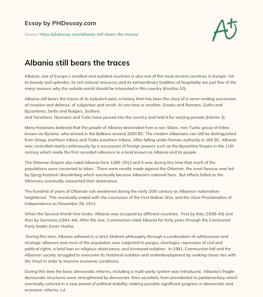 Albania still bears the traces essay
