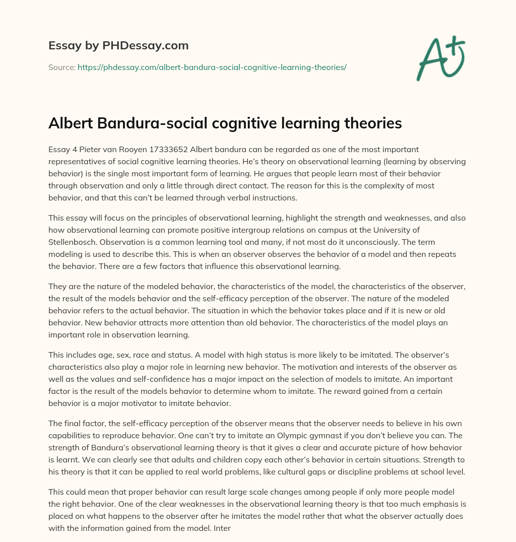 Albert Bandura-social cognitive learning theories essay
