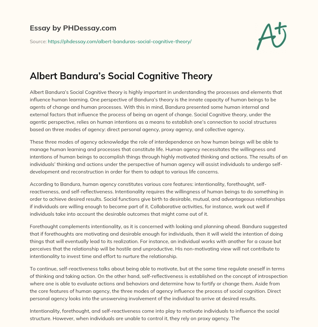 Albert Bandura’s Social Cognitive Theory essay