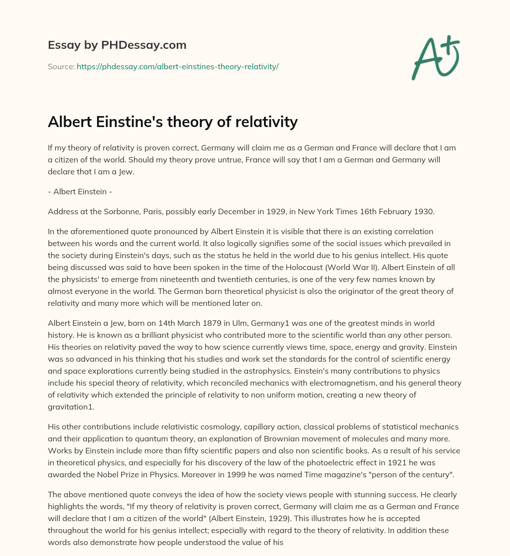 Albert Einstine’s theory of relativity essay