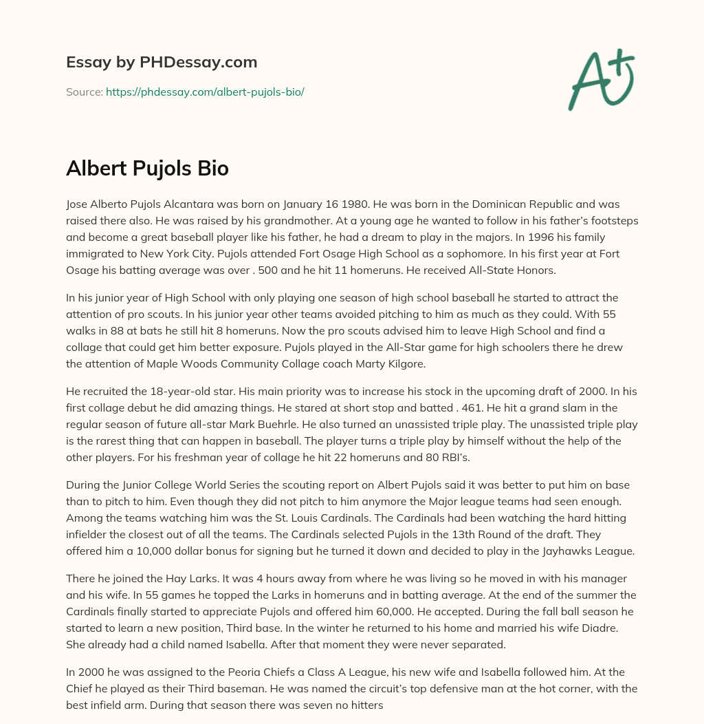 Albert Pujols Bio essay
