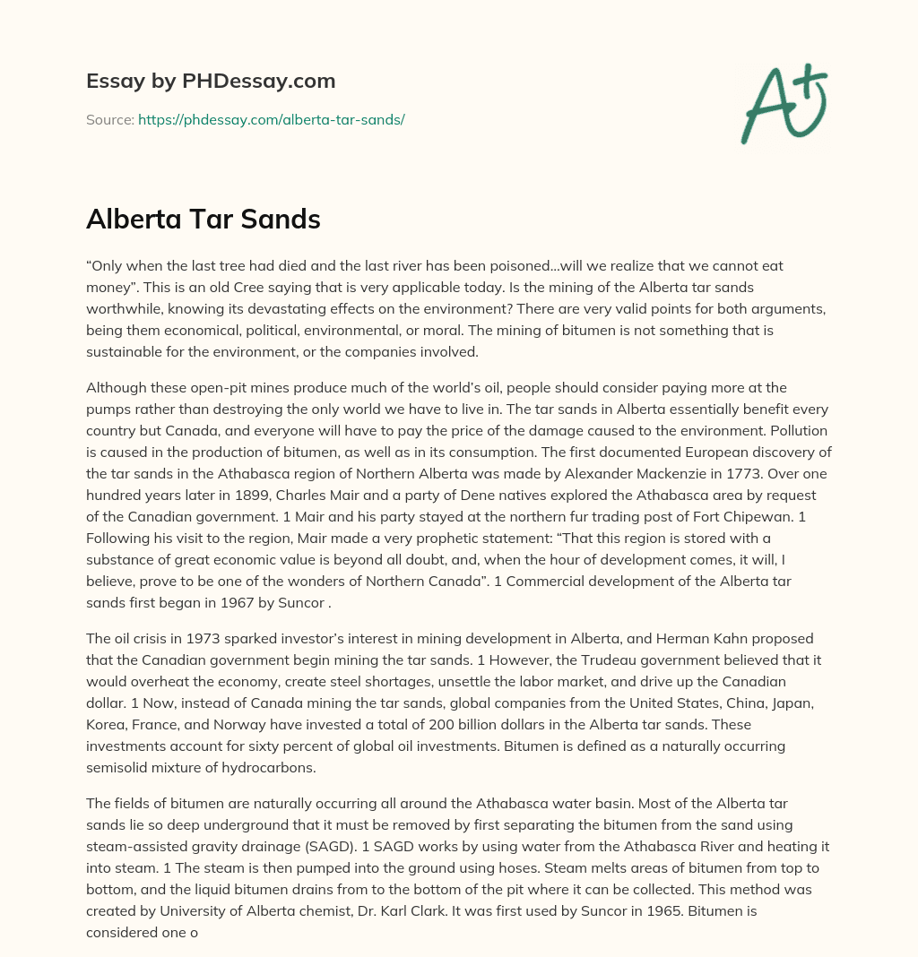 Alberta Tar Sands essay