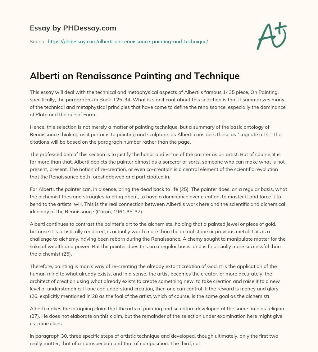 Alberti on Renaissance Painting and Technique essay