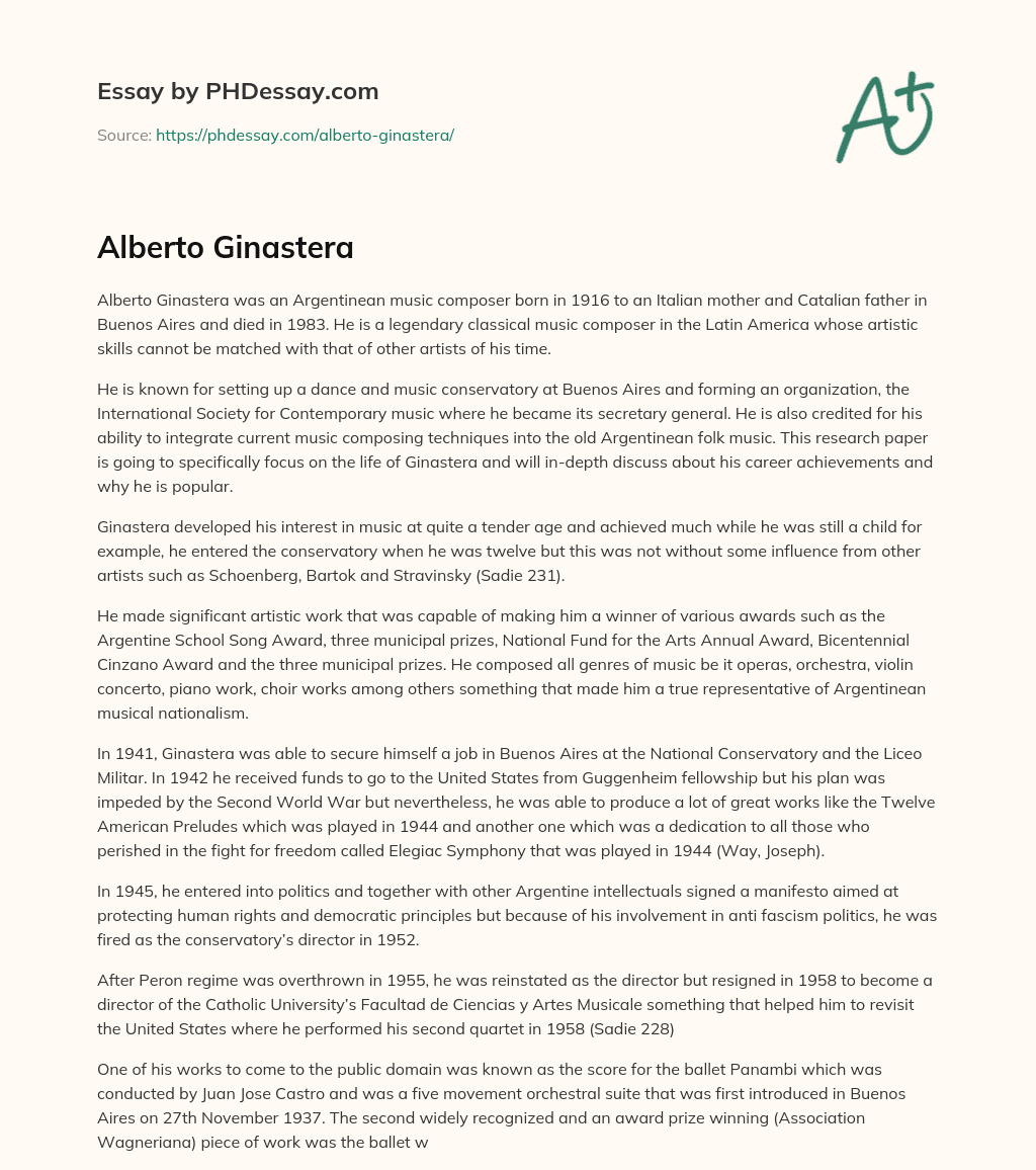 Alberto Ginastera essay