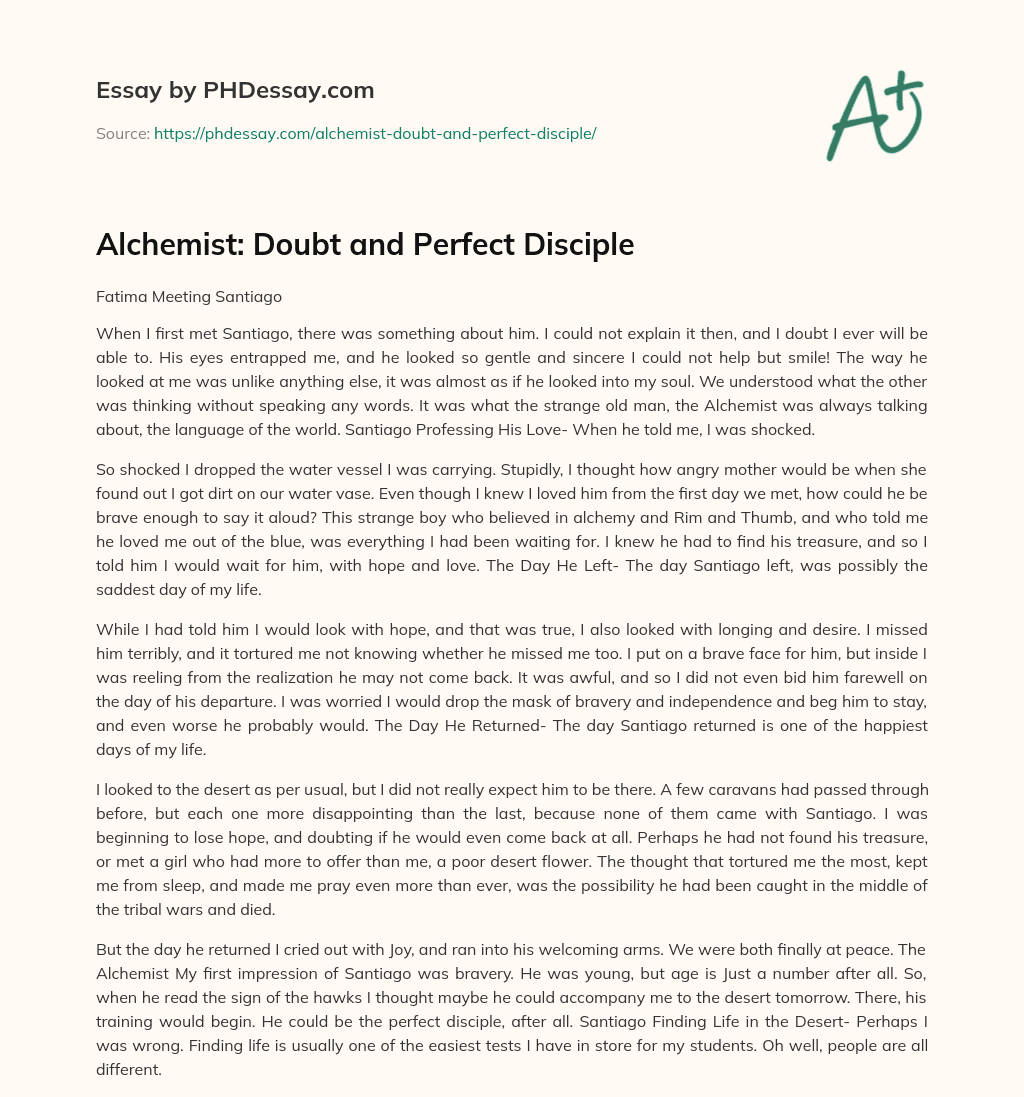 Alchemist: Doubt and Perfect Disciple essay
