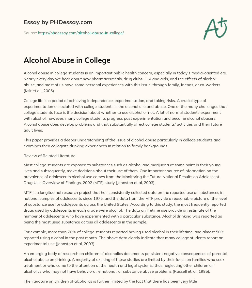 alcohol abuse in college students essay