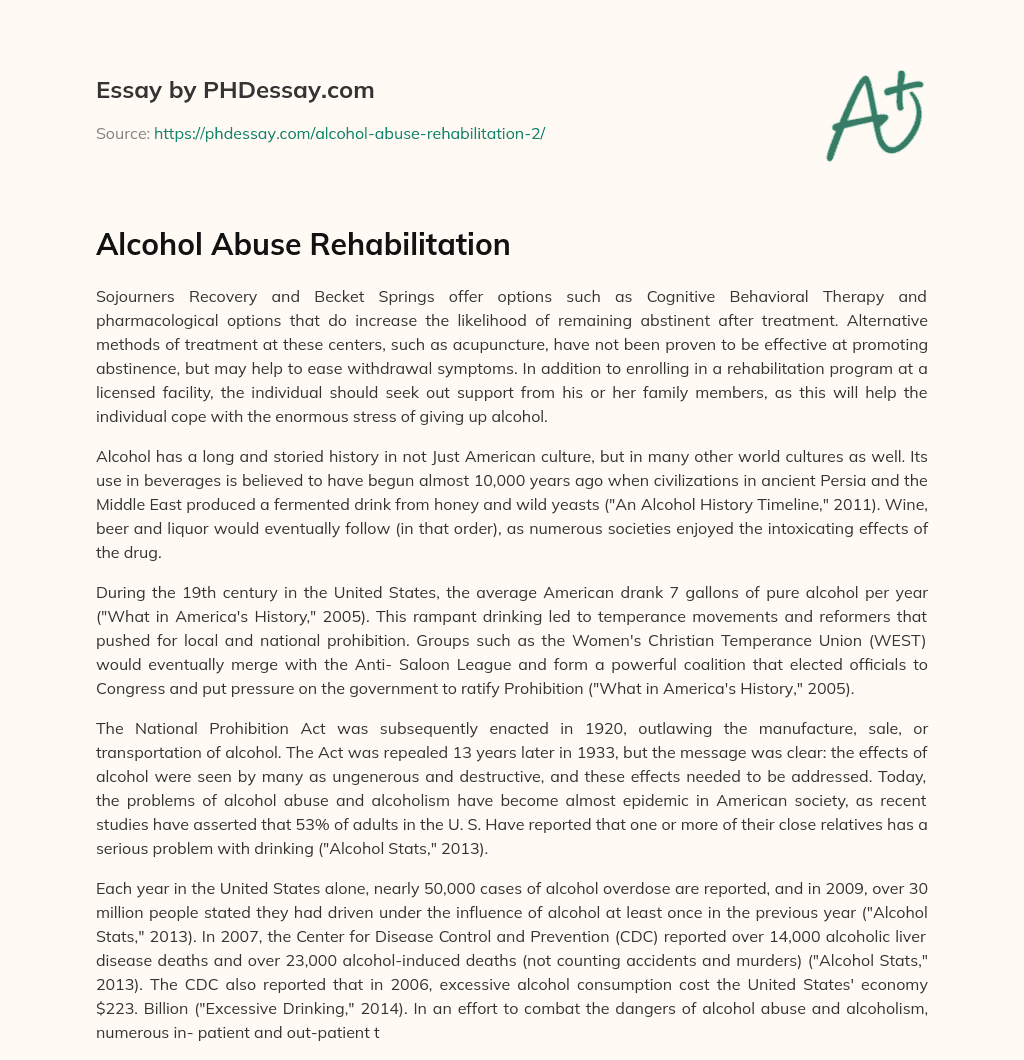 Alcohol Abuse Rehabilitation essay