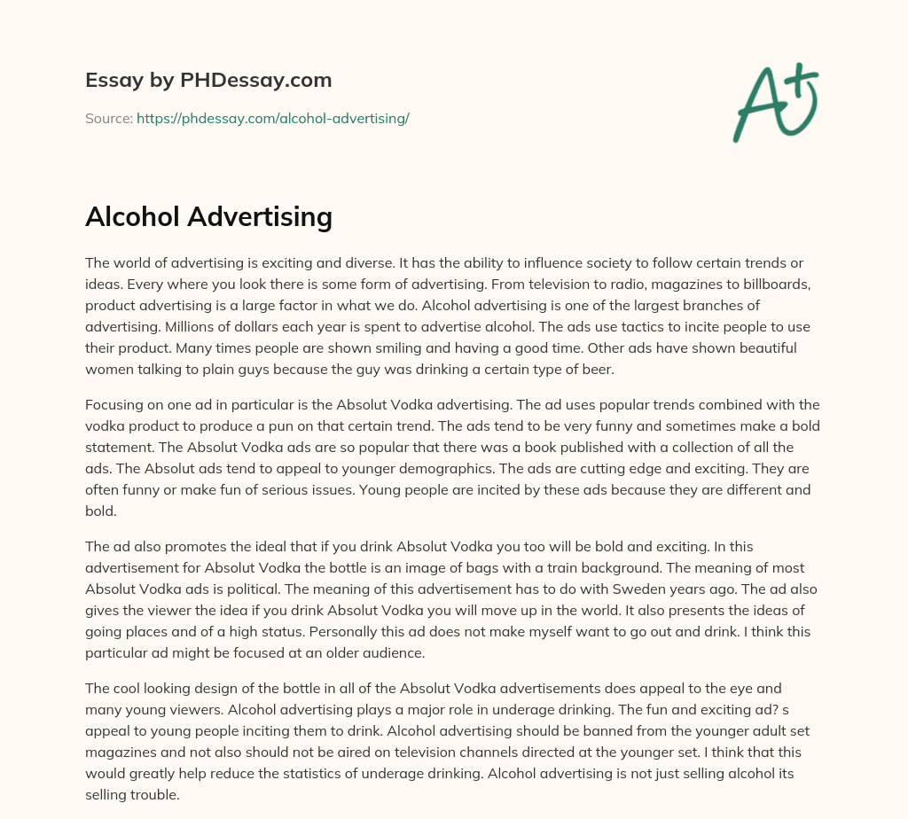 alcohol advertising essay