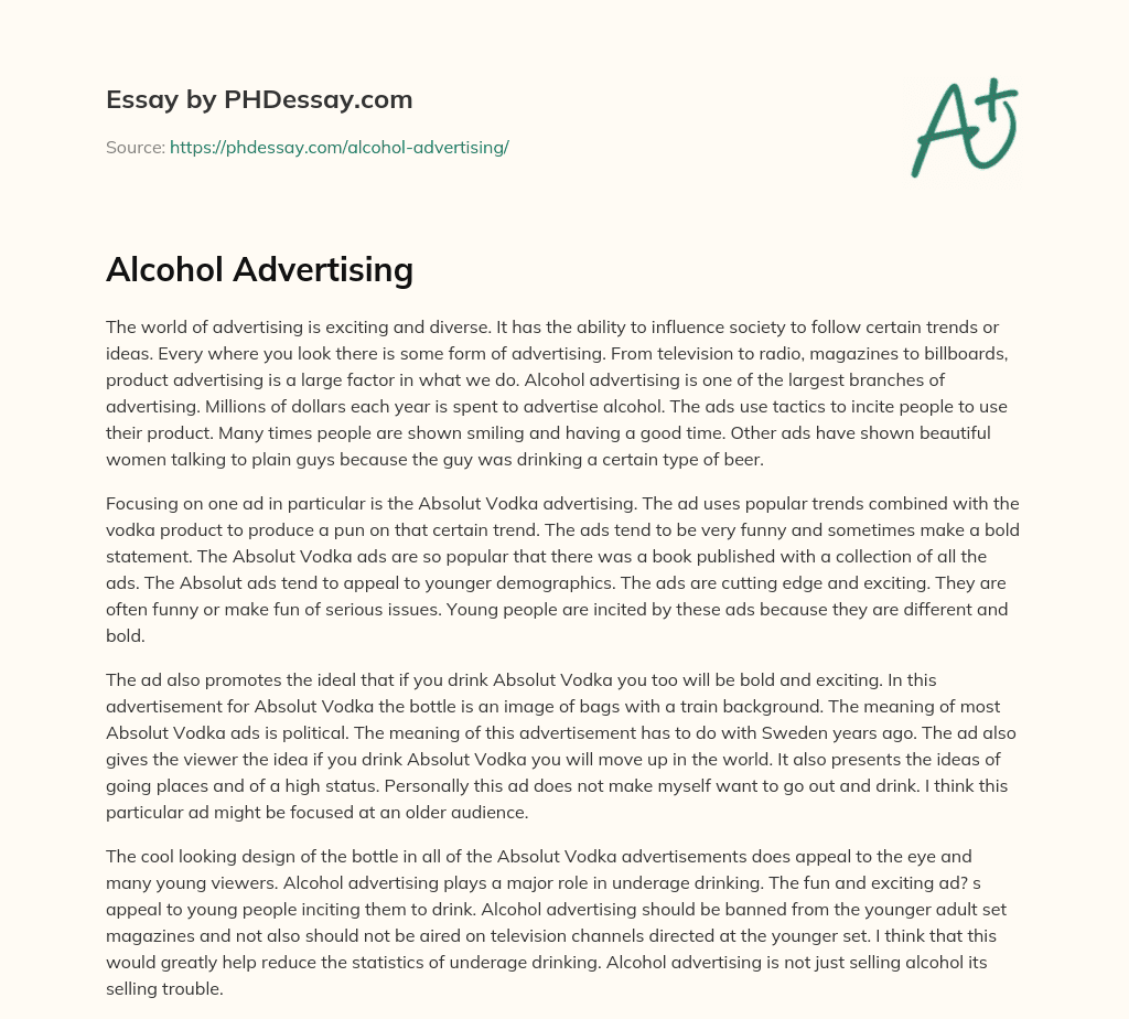 essay on why alcohol advertising should be banned